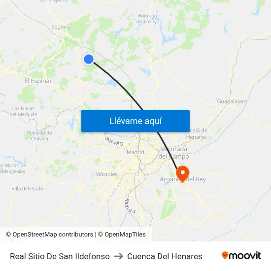 Real Sitio De San Ildefonso to Cuenca Del Henares map