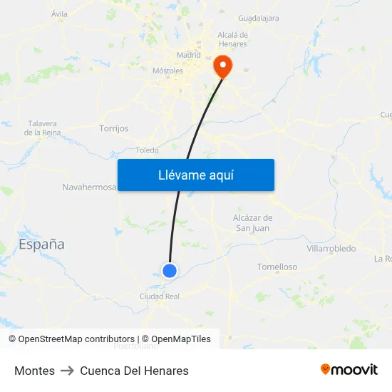 Montes to Cuenca Del Henares map