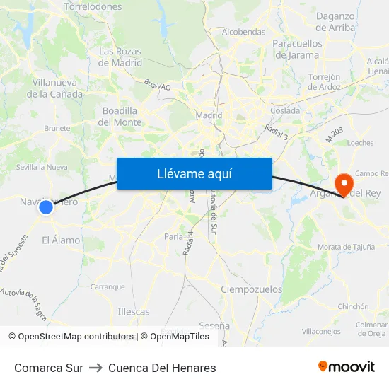 Comarca Sur to Cuenca Del Henares map