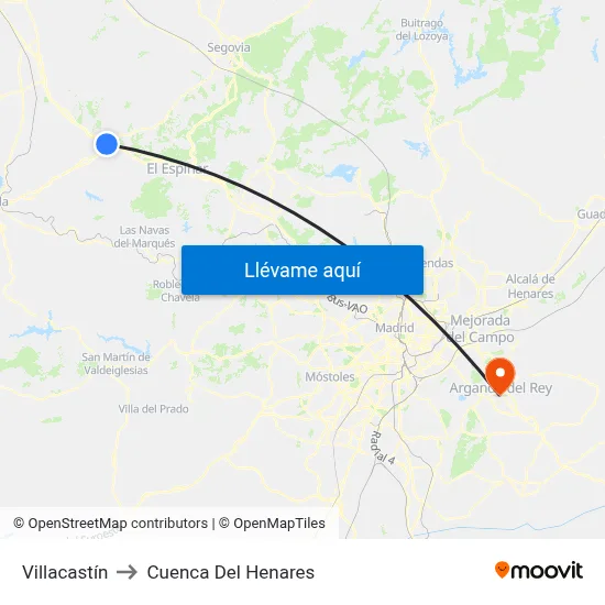 Villacastín to Cuenca Del Henares map