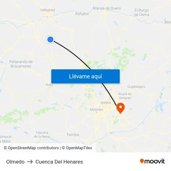 Olmedo to Cuenca Del Henares map