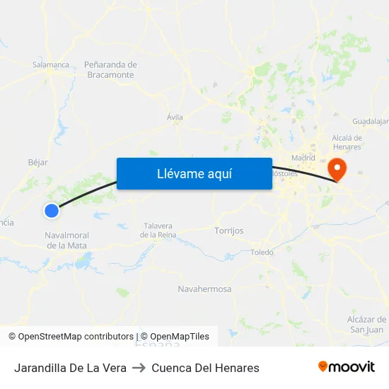 Jarandilla De La Vera to Cuenca Del Henares map