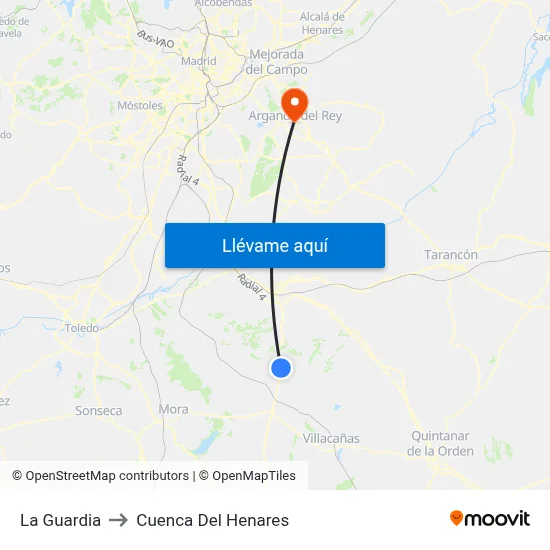 La Guardia to Cuenca Del Henares map
