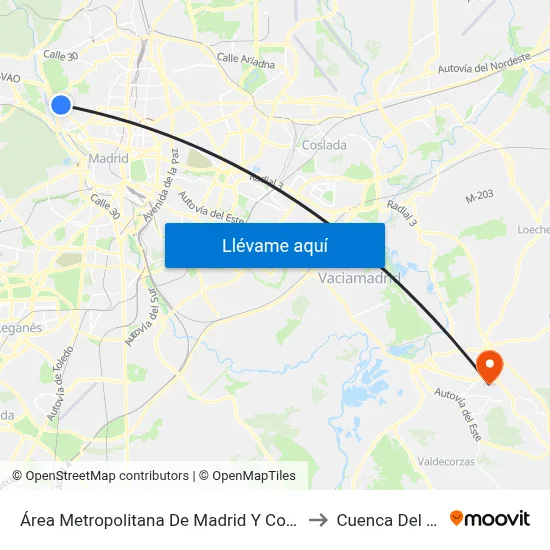 Área Metropolitana De Madrid Y Corredor Del Henares to Cuenca Del Henares map