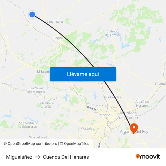 Migueláñez to Cuenca Del Henares map