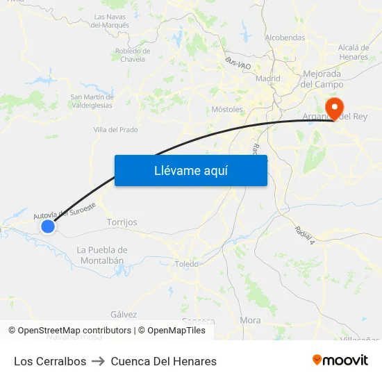 Los Cerralbos to Cuenca Del Henares map