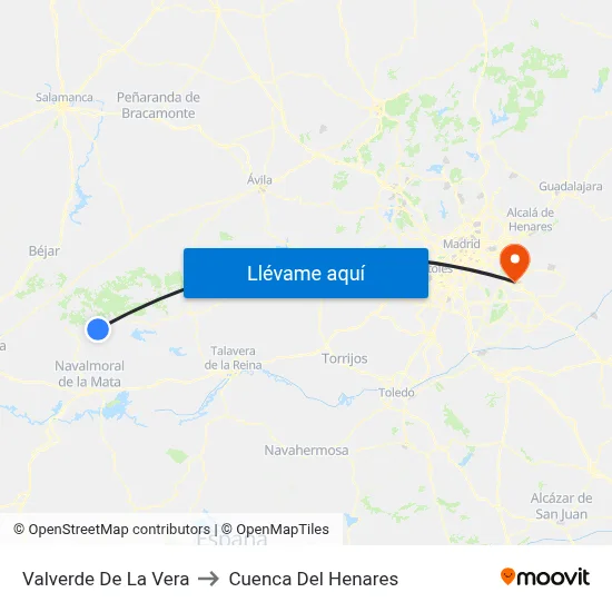 Valverde De La Vera to Cuenca Del Henares map