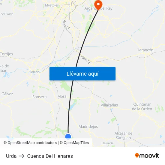 Urda to Cuenca Del Henares map