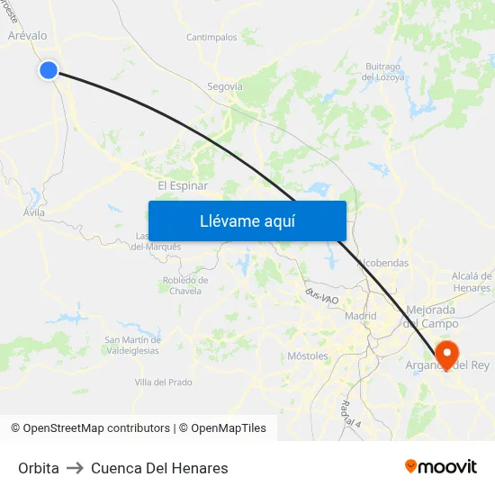 Orbita to Cuenca Del Henares map
