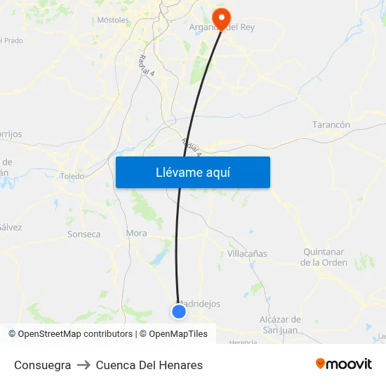 Consuegra to Cuenca Del Henares map