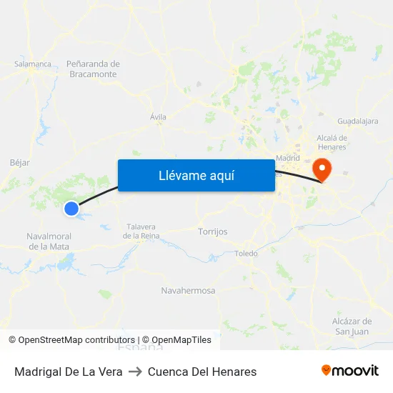 Madrigal De La Vera to Cuenca Del Henares map