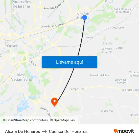 Alcalá De Henares to Cuenca Del Henares map