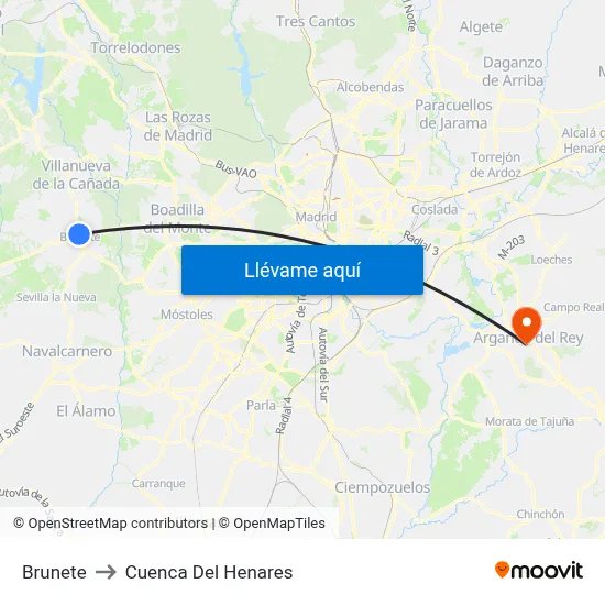 Brunete to Cuenca Del Henares map