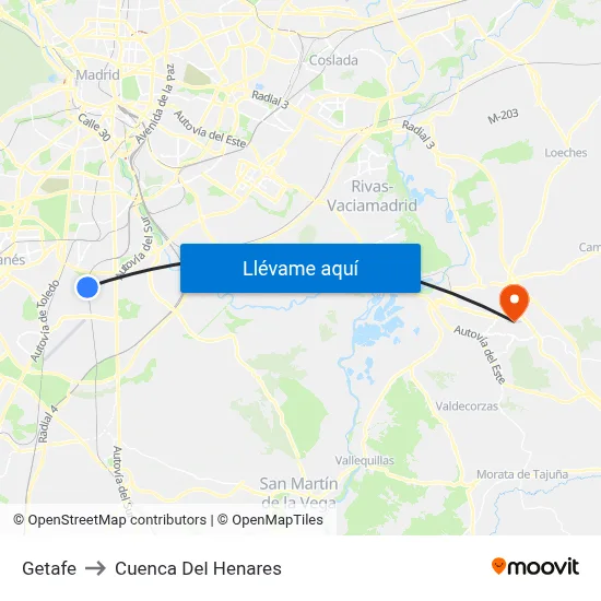 Getafe to Cuenca Del Henares map