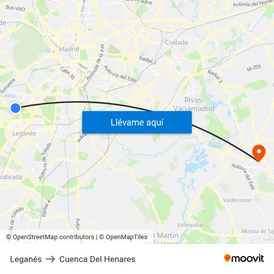 Leganés to Cuenca Del Henares map