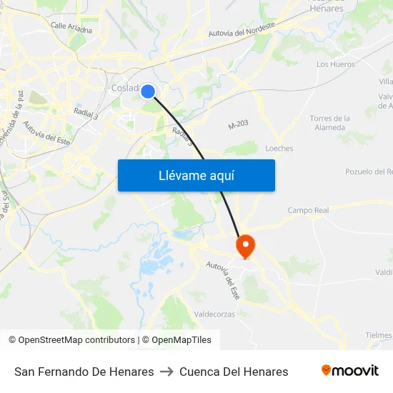 San Fernando De Henares to Cuenca Del Henares map