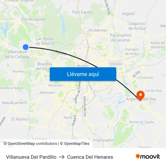 Villanueva Del Pardillo to Cuenca Del Henares map