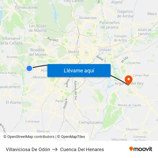 Villaviciosa De Odón to Cuenca Del Henares map
