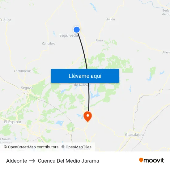 Aldeonte to Cuenca Del Medio Jarama map