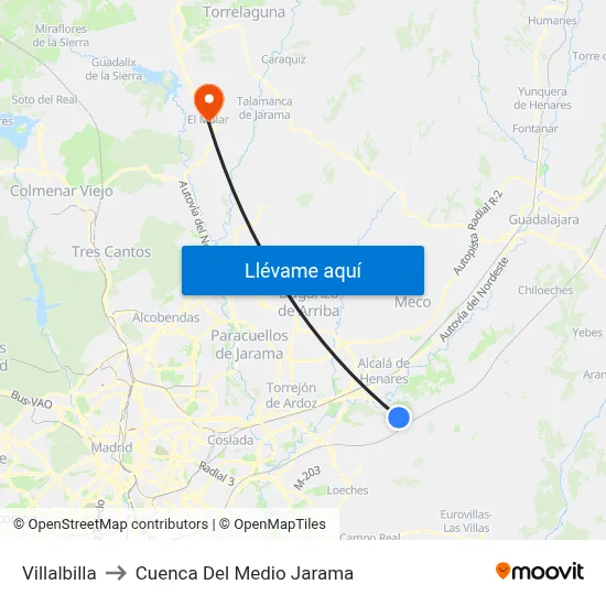 Villalbilla to Cuenca Del Medio Jarama map