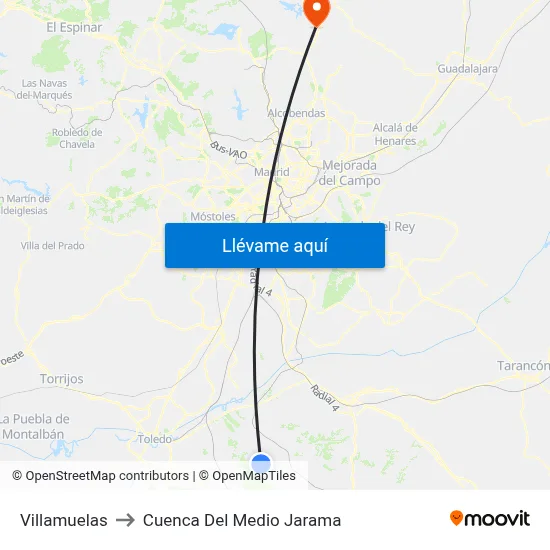 Villamuelas to Cuenca Del Medio Jarama map