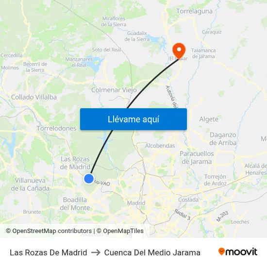 Las Rozas De Madrid to Cuenca Del Medio Jarama map