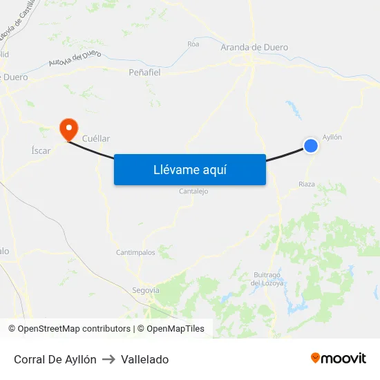 Corral De Ayllón to Vallelado map