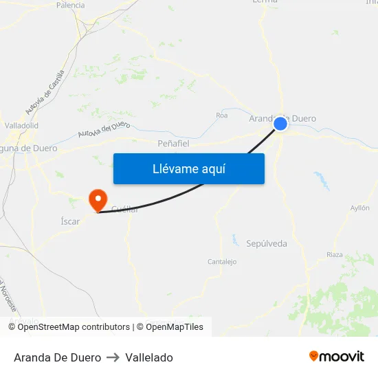 Aranda De Duero to Vallelado map
