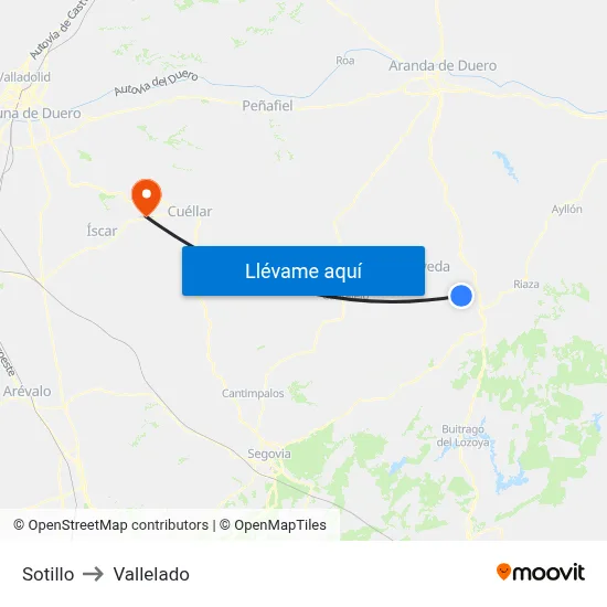 Sotillo to Vallelado map