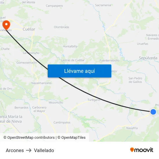 Arcones to Vallelado map