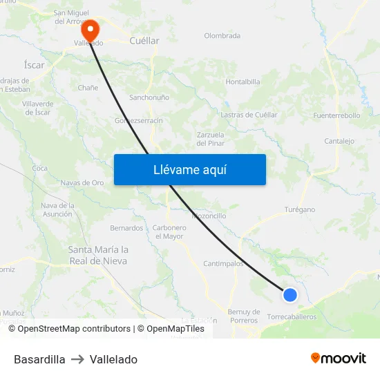 Basardilla to Vallelado map
