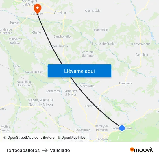 Torrecaballeros to Vallelado map