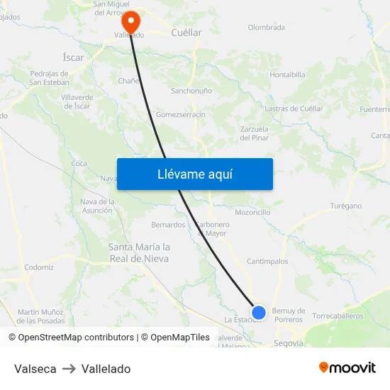 Valseca to Vallelado map