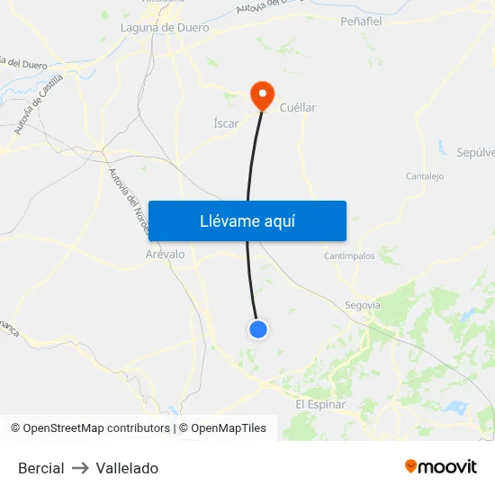 Bercial to Vallelado map