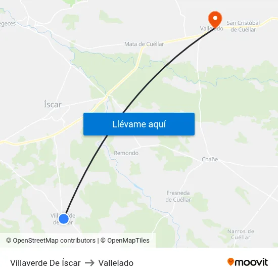 Villaverde De Íscar to Vallelado map