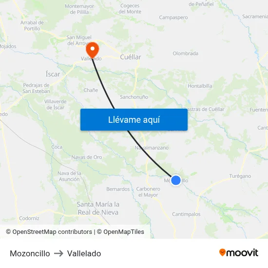 Mozoncillo to Vallelado map