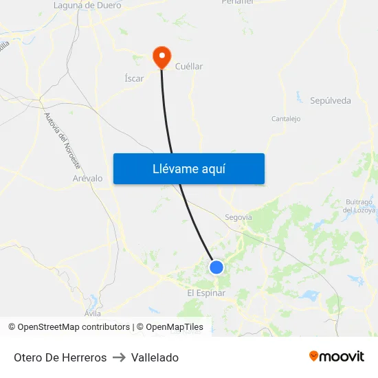 Otero De Herreros to Vallelado map