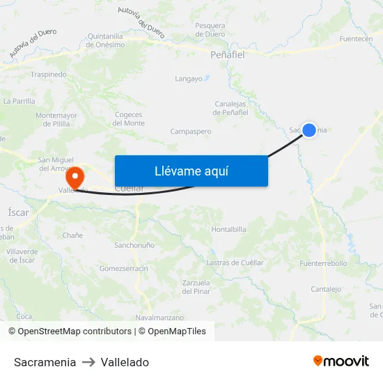 Sacramenia to Vallelado map