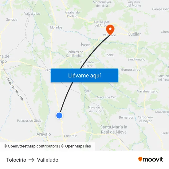 Tolocirio to Vallelado map