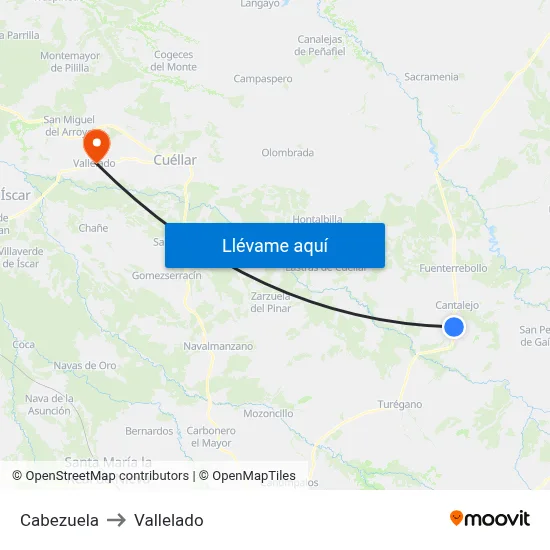 Cabezuela to Vallelado map