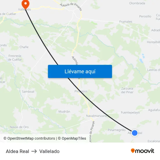 Aldea Real to Vallelado map