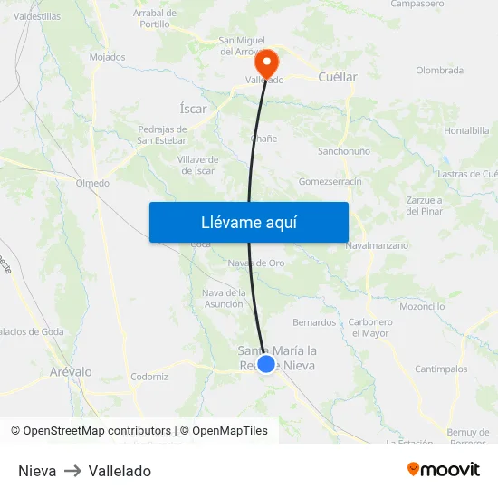 Nieva to Vallelado map