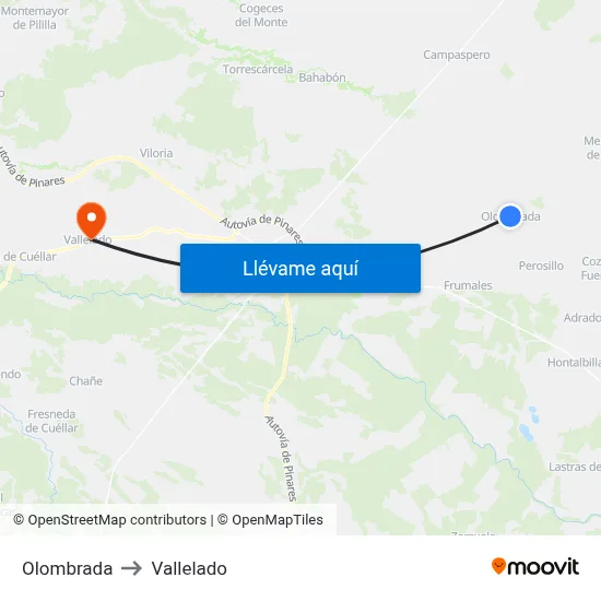 Olombrada to Vallelado map