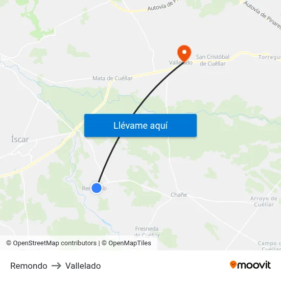 Remondo to Vallelado map