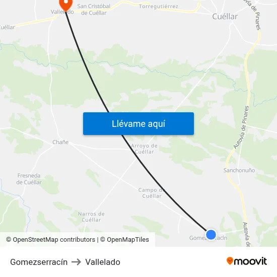 Gomezserracín to Vallelado map