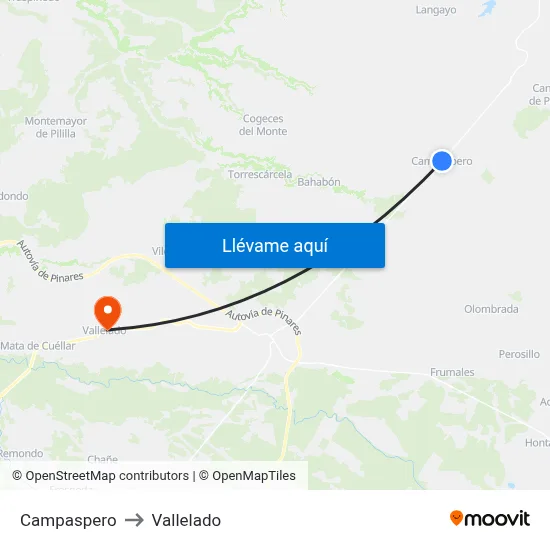 Campaspero to Vallelado map