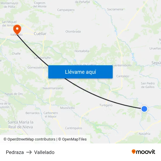Pedraza to Vallelado map