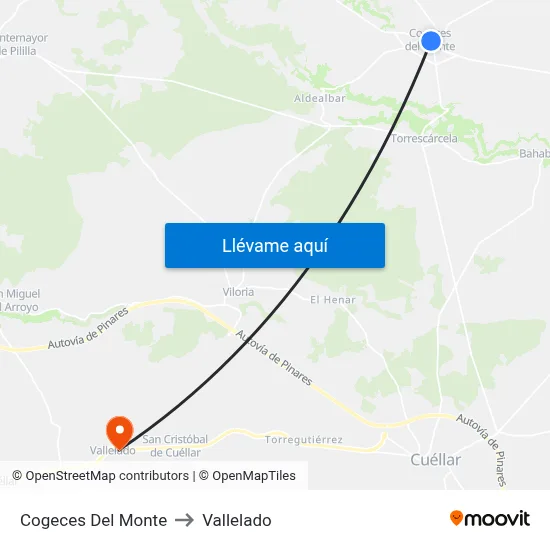 Cogeces Del Monte to Vallelado map