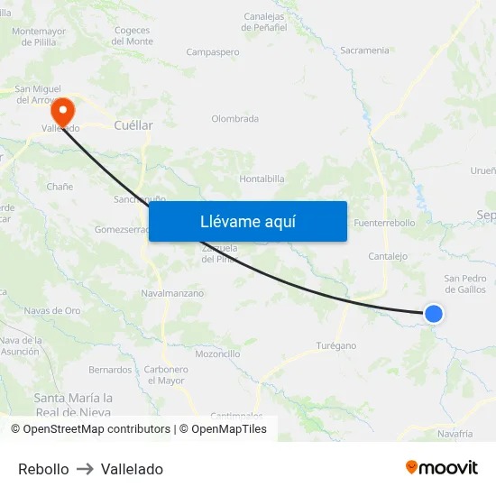 Rebollo to Vallelado map