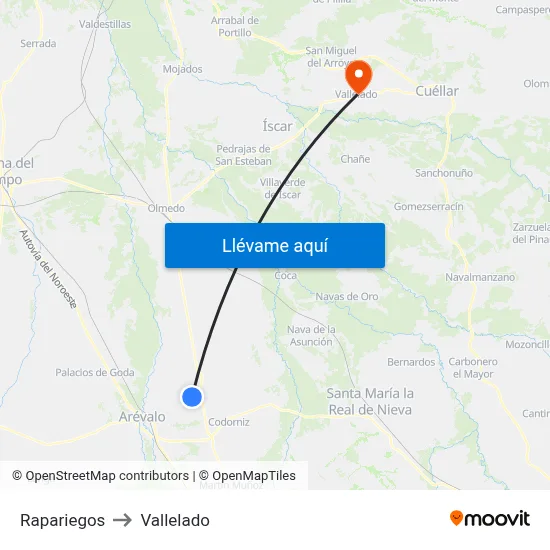 Rapariegos to Vallelado map